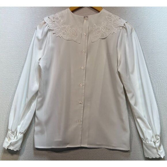 Vintage Michelle Stuart Women's Button Back Blouse Size 8 White Lightweight - Picture 2 of 12
